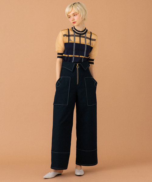 UNITED TOKYO(ユナイテッドトウキョウ)の「シアーチェックニット(ニット/セーター・レディース・ベージュ/パープル・1)」の3枚目の写真