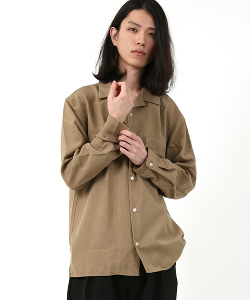 Rocky Monroe（ロッキーモンロー）の「ポリエステルトロオープンカラーシャツ（シャツ/ブラウス・メンズ・チャコールグレー/ブラック/ベージュ/パープル/ネイビー/オフホワイト/テラコッタ/ライトグレー/ブルーグリーン/ブルー/ピンク/ライトベージュ・M/L）」の6枚目の写真