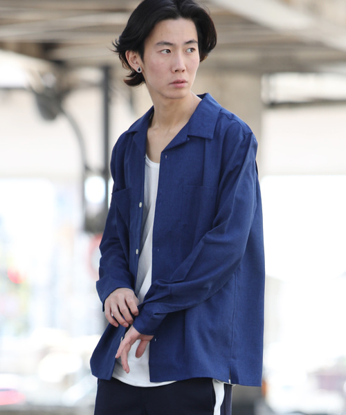 Rocky Monroe（ロッキーモンロー）の「ポリエステルトロオープンカラーシャツ（シャツ/ブラウス・メンズ・チャコールグレー/ブラック/ベージュ/パープル/ネイビー/オフホワイト/テラコッタ/ライトグレー/ブルーグリーン/ブルー/ピンク/ライトベージュ・M/L）」の8枚目の写真