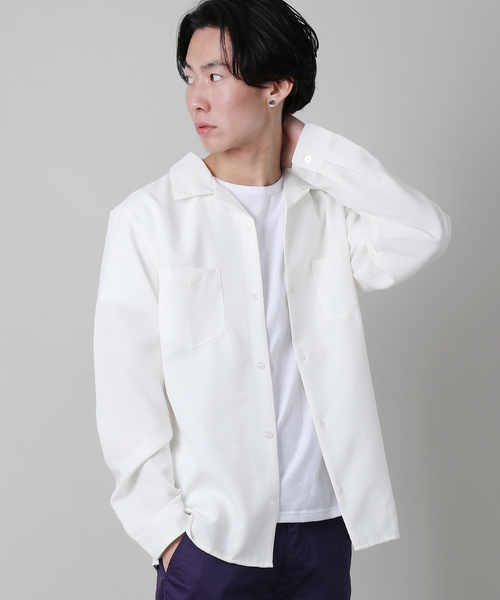 Rocky Monroe（ロッキーモンロー）の「ポリエステルトロオープンカラーシャツ（シャツ/ブラウス・メンズ・チャコールグレー/ブラック/ベージュ/パープル/ネイビー/オフホワイト/テラコッタ/ライトグレー/ブルーグリーン/ブルー/ピンク/ライトベージュ・M/L）」の2枚目の写真