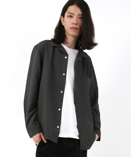 Rocky Monroe（ロッキーモンロー）の「ポリエステルトロオープンカラーシャツ（シャツ/ブラウス・メンズ・チャコールグレー/ブラック/ベージュ/パープル/ネイビー/オフホワイト/テラコッタ/ライトグレー/ブルーグリーン/ブルー/ピンク/ライトベージュ・M/L）」の4枚目の写真