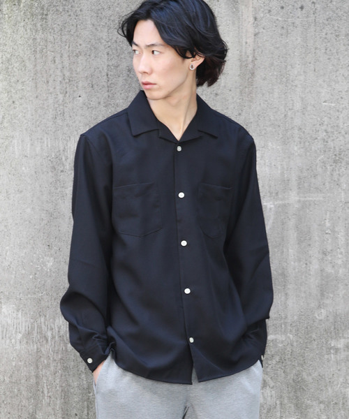 Rocky Monroe（ロッキーモンロー）の「ポリエステルトロオープンカラーシャツ（シャツ/ブラウス・メンズ・チャコールグレー/ブラック/ベージュ/パープル/ネイビー/オフホワイト/テラコッタ/ライトグレー/ブルーグリーン/ブルー/ピンク/ライトベージュ・M/L）」の3枚目の写真