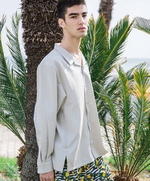 Rocky Monroe（ロッキーモンロー）の「ポリエステルトロオープンカラーシャツ（シャツ/ブラウス・メンズ・チャコールグレー/ブラック/ベージュ/パープル/ネイビー/オフホワイト/テラコッタ/ライトグレー/ブルーグリーン/ブルー/ピンク/ライトベージュ・M/L）」の7枚目の写真