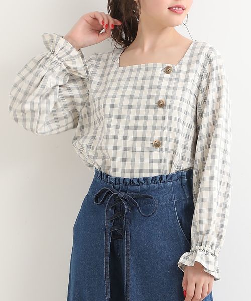 MAJESTIC LEGON(マジェスティックレゴン)の「スクエアチェックブラウス(シャツ/ブラウス・レディース・ベージュ系その他2/ホワイト系その他2/ブラウン系その他2・SMALL/MEDIUM)」の7枚目の写真