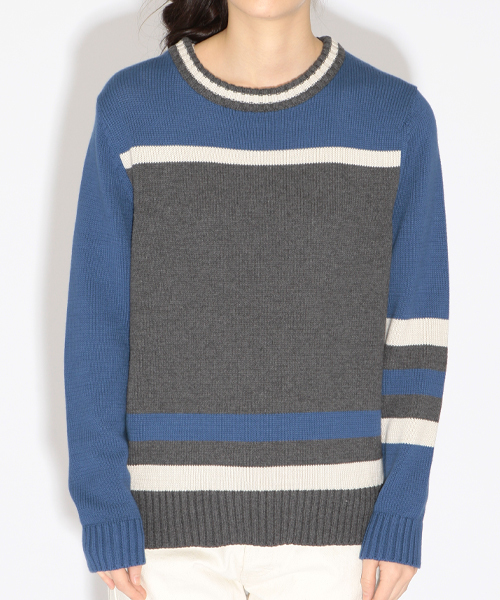 BEAMS BOY（ビームスボーイ）の「○BEAMS BOY / 5ゲージ ランダムボーダー クルー（ニット/セーター・レディース・アイボリー/チャコールグレー・ONE SIZE）」の3枚目の写真