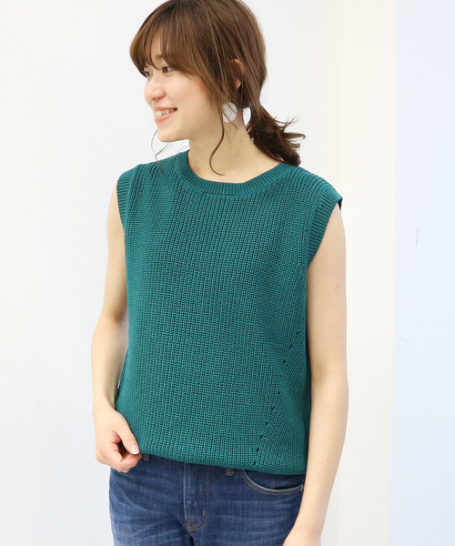 AMERICAN HOLIC（アメリカンホリック）の「ノースリーブ畦ニットプルオーバー＊（ニット/セーター・レディース・ベージュ/ネイビー/グリーン/モカ・M/L）」の4枚目の写真