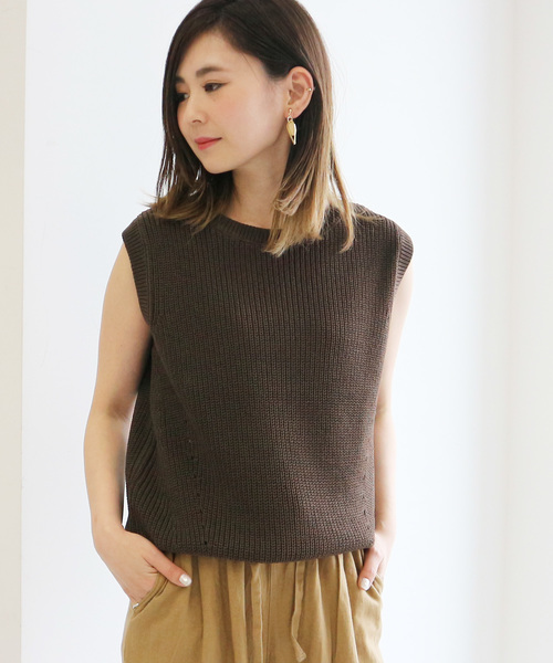 AMERICAN HOLIC（アメリカンホリック）の「ノースリーブ畦ニットプルオーバー＊（ニット/セーター・レディース・ベージュ/ネイビー/グリーン/モカ・M/L）」の2枚目の写真