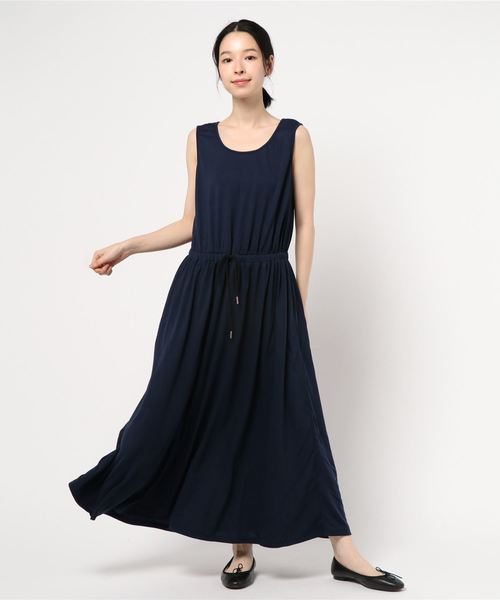 AMERICAN HOLIC（アメリカンホリック）の「ウエストギャザーノースリーブカットワンピース＊（ワンピース・レディース・ネイビー/ブルー/グリーン/チャコールグレー・L/M）」の4枚目の写真