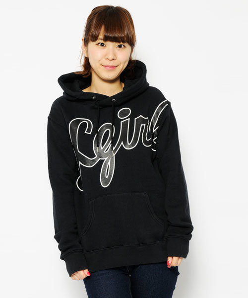 X-girl（エックスガール）の「LEAGUE LOGO PULLOVER HOODIE（パーカー・レディース・ブラック/チャコールグレー/レッド/グリーン/ネイビー・1/2）」の2枚目の写真