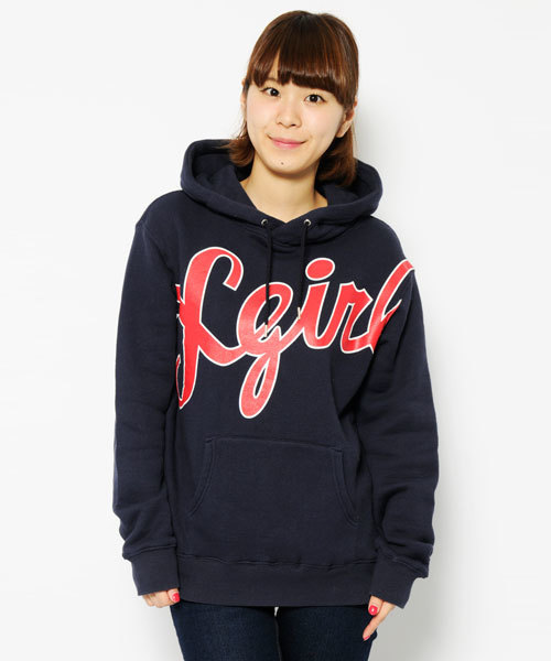 X-girl（エックスガール）の「LEAGUE LOGO PULLOVER HOODIE（パーカー・レディース・ブラック/チャコールグレー/レッド/グリーン/ネイビー・1/2）」の9枚目の写真