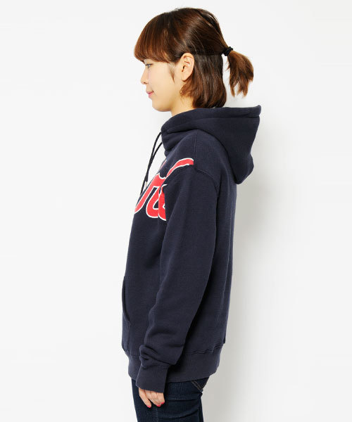 X-girl（エックスガール）の「LEAGUE LOGO PULLOVER HOODIE（パーカー・レディース・ブラック/チャコールグレー/レッド/グリーン/ネイビー・1/2）」の6枚目の写真
