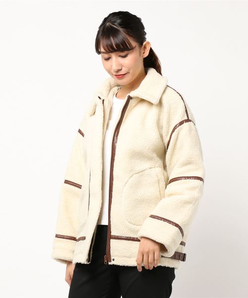 STYLEBLOCK（スタイルブロック）の「フライトボアジャケットブルゾンパイピングコート（ミリタリージャケット・レディース・アイボリー/モカ/チャコールグレー/ブラウン・M）」の2枚目の写真