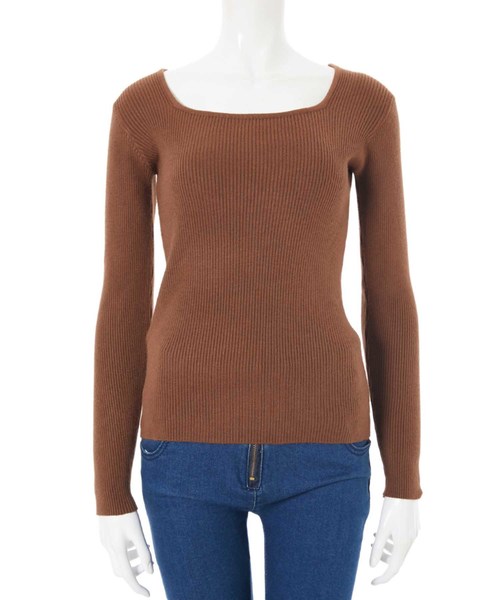 fifth(フィフス)の「スクエアネックコンパクトリブニット(ニット/セーター・レディース・ブラウン/アイボリー・MEDIUM)」の4枚目の写真