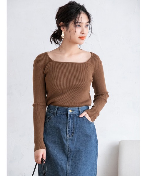 fifth(フィフス)の「スクエアネックコンパクトリブニット(ニット/セーター・レディース・ブラウン/アイボリー・MEDIUM)」の18枚目の写真