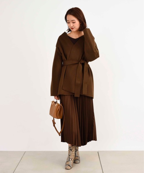 DouDou（ドゥドゥ）の「ベルト付ショートコート（その他アウター・レディース・グリーン/ブラウン・FREE）」の6枚目の写真