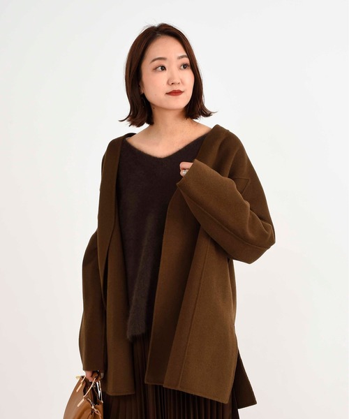 DouDou（ドゥドゥ）の「ベルト付ショートコート（その他アウター・レディース・グリーン/ブラウン・FREE）」の21枚目の写真