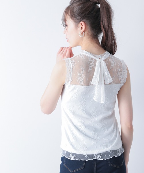 Heather（ヘザー）の「ボウタイハイネックレースタンク　868736（タンクトップ・レディース・ホワイト/ブラック/ピンク・FREE）」の2枚目の写真
