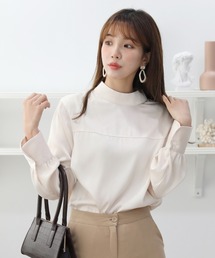 by muni:r | バンドカラー パフ袖 サテンブラウス(シャツ/ブラウス)