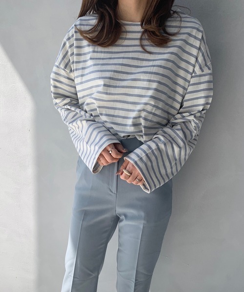 LE MORE（リモア）の「ゆったりシルエット◆オーバーサイズルーズボーダーカットソー（Tシャツ/カットソー・レディース・ベージュ/サックスブルー/ミント・FREE）」の3枚目の写真