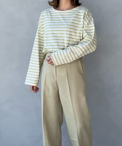 LE MORE（リモア）の「ゆったりシルエット◆オーバーサイズルーズボーダーカットソー（Tシャツ/カットソー・レディース・ベージュ/サックスブルー/ミント・FREE）」の4枚目の写真