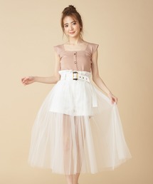 MIIA | ショートパンツ付チュールプリーツスカート(スカート)