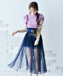 MIIA | ショートパンツ付チュールプリーツスカート(スカート)