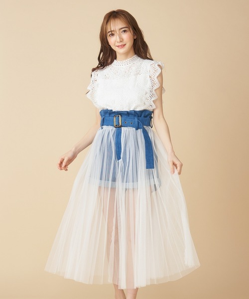 MIIA（ミーア）の「ショートパンツ付チュールプリーツスカート（スカート・レディース・インディゴブルー/ブルー/ホワイト・FREE）」の15枚目の写真
