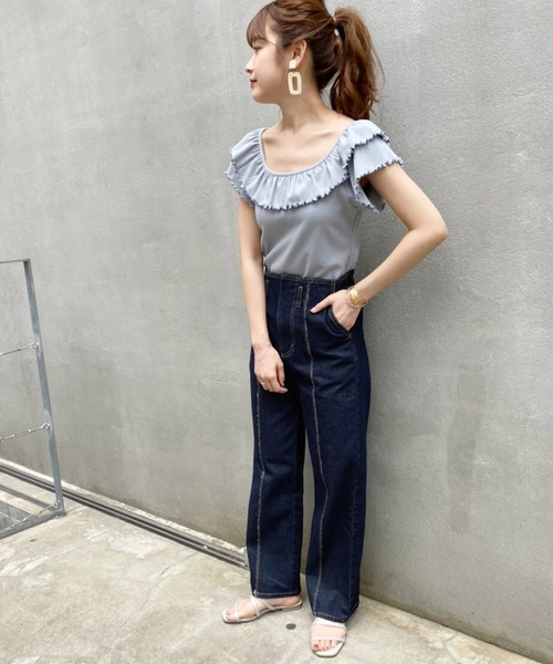 one after another NICE CLAUP（ワンアフターアナザーナイスクラップ）の「硫化デニムパンツ（デニムパンツ・レディース・アイボリー/ブルーグレー/ベージュ/ネイビー/ブラック・SMALL/MEDIUM）」の6枚目の写真