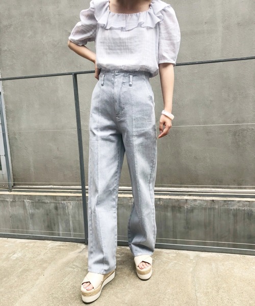 one after another NICE CLAUP（ワンアフターアナザーナイスクラップ）の「硫化デニムパンツ（デニムパンツ・レディース・アイボリー/ブルーグレー/ベージュ/ネイビー/ブラック・SMALL/MEDIUM）」の7枚目の写真