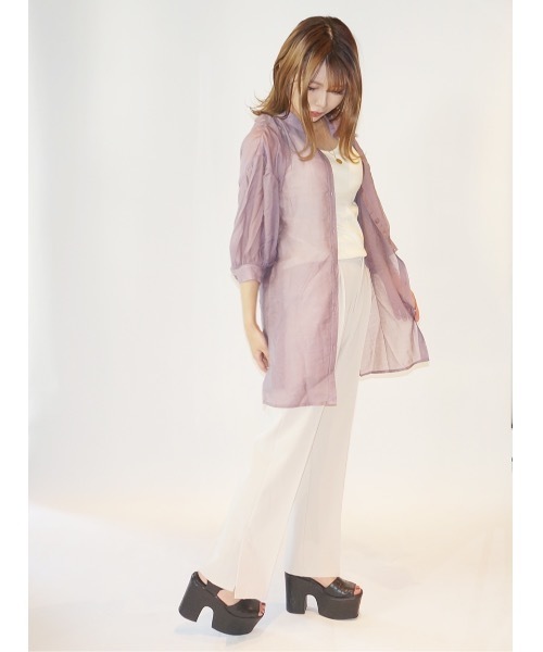 one way（ワンウェイ）の「ウエストリボンシアーシャツ（シャツ/ブラウス・レディース・ホワイト/ベージュ/ライトブラウン/ライトパープル・FREE）」の4枚目の写真