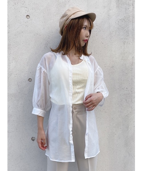 one way（ワンウェイ）の「ウエストリボンシアーシャツ（シャツ/ブラウス・レディース・ホワイト/ベージュ/ライトブラウン/ライトパープル・FREE）」の2枚目の写真