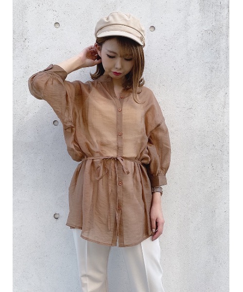 one way（ワンウェイ）の「ウエストリボンシアーシャツ（シャツ/ブラウス・レディース・ホワイト/ベージュ/ライトブラウン/ライトパープル・FREE）」の3枚目の写真