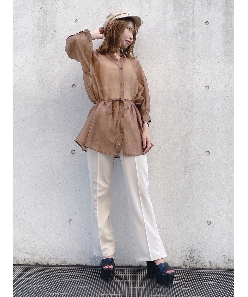 one way（ワンウェイ）の「ウエストリボンシアーシャツ（シャツ/ブラウス・レディース・ホワイト/ベージュ/ライトブラウン/ライトパープル・FREE）」の11枚目の写真