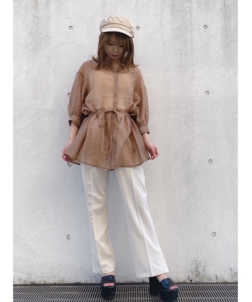 one way（ワンウェイ）の「ウエストリボンシアーシャツ（シャツ/ブラウス・レディース・ホワイト/ベージュ/ライトブラウン/ライトパープル・FREE）」の12枚目の写真