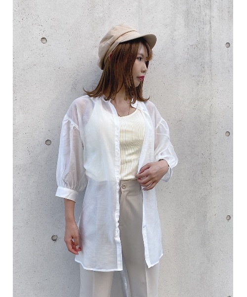 one way（ワンウェイ）の「ウエストリボンシアーシャツ（シャツ/ブラウス・レディース・ホワイト/ベージュ/ライトブラウン/ライトパープル・FREE）」の6枚目の写真