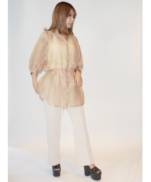 one way（ワンウェイ）の「ウエストリボンシアーシャツ（シャツ/ブラウス・レディース・ホワイト/ベージュ/ライトブラウン/ライトパープル・FREE）」の7枚目の写真