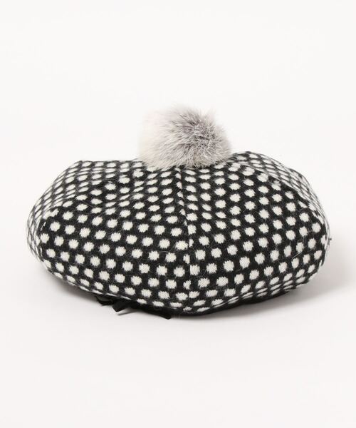 nino（ニノ）の「[48-50,50-52,52-54]ベレー帽　ドットニットジャガード（ハンチング/ベレー帽・キッズ・ブラック・52-54/50-52/48-50）」の2枚目の写真