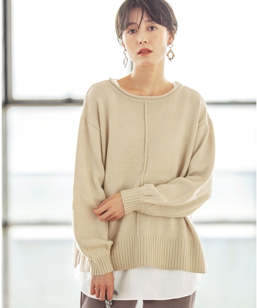 GeeRA(ジーラ)の「<2点セット>レイヤードニット(アンサンブル・レディース・ベージュ/ブラック・SMALL/X-LARGE/XX-LARGE)」の1枚目の写真