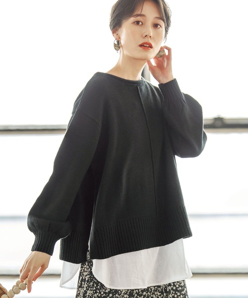 GeeRA(ジーラ)の「<2点セット>レイヤードニット(アンサンブル・レディース・ベージュ/ブラック・SMALL/X-LARGE/XX-LARGE)」の2枚目の写真