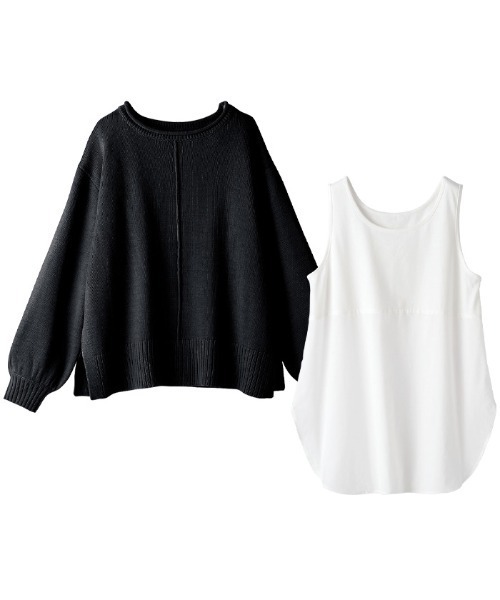 GeeRA(ジーラ)の「<2点セット>レイヤードニット(アンサンブル・レディース・ベージュ/ブラック・SMALL/X-LARGE/XX-LARGE)」の3枚目の写真