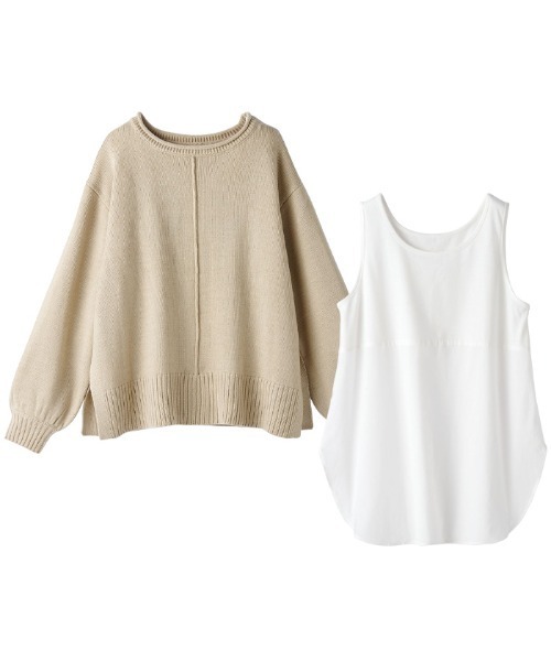 GeeRA(ジーラ)の「<2点セット>レイヤードニット(アンサンブル・レディース・ベージュ/ブラック・SMALL/X-LARGE/XX-LARGE)」の4枚目の写真