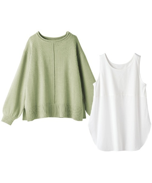 GeeRA(ジーラ)の「<2点セット>レイヤードニット(アンサンブル・レディース・ベージュ/ブラック・SMALL/X-LARGE/XX-LARGE)」の5枚目の写真