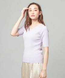 <closet story>□リブ Vネック 5SL ニット -手洗い可能-