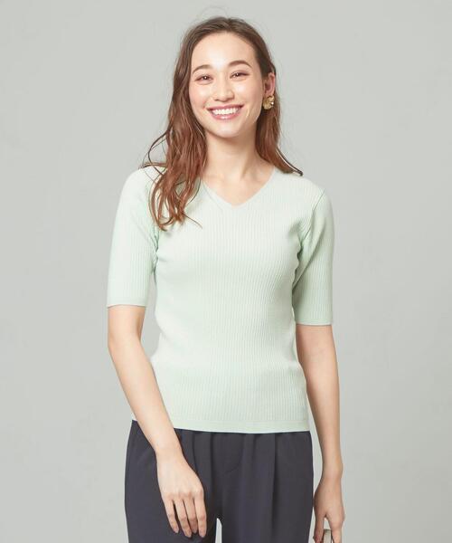 closet story（クローゼットストーリー）の「＜closet story＞□リブ Vネック 5SL ニット -手洗い可能-（ニット/セーター・レディース・ライラック/ナチュラル/ブラック/ライム・FREE）」の4枚目の写真