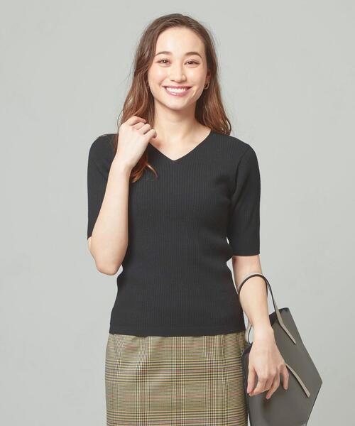 closet story（クローゼットストーリー）の「＜closet story＞□リブ Vネック 5SL ニット -手洗い可能-（ニット/セーター・レディース・ライラック/ナチュラル/ブラック/ライム・FREE）」の2枚目の写真