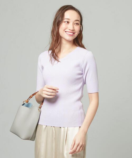 closet story（クローゼットストーリー）の「＜closet story＞□リブ Vネック 5SL ニット -手洗い可能-（ニット/セーター・レディース・ライラック/ナチュラル/ブラック/ライム・FREE）」の16枚目の写真