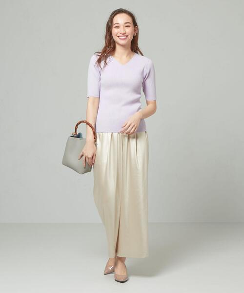 closet story（クローゼットストーリー）の「＜closet story＞□リブ Vネック 5SL ニット -手洗い可能-（ニット/セーター・レディース・ライラック/ナチュラル/ブラック/ライム・FREE）」の17枚目の写真