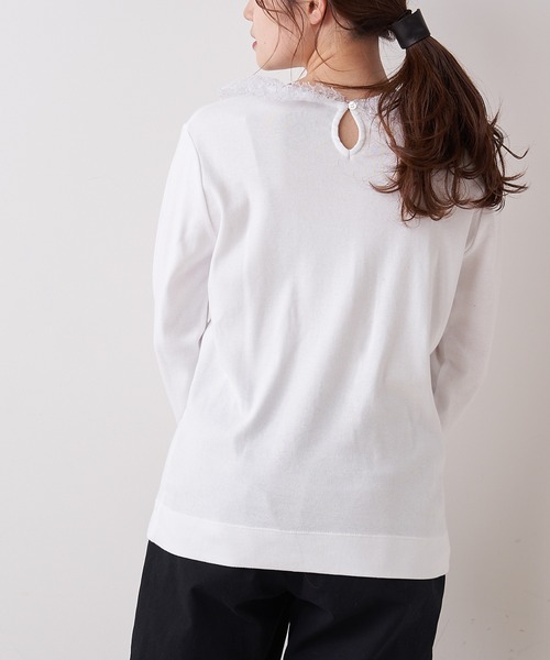 PUAL CE CIN(ピュアルセシン)の「【オーガニックコットン】衿レースプルオーバー(Tシャツ/カットソー・レディース・オフホワイト/スミクロ・FREE)」の9枚目の写真
