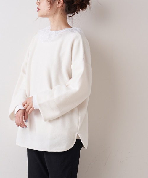 PUAL CE CIN(ピュアルセシン)の「【オーガニックコットン】衿レースプルオーバー(Tシャツ/カットソー・レディース・オフホワイト/スミクロ・FREE)」の13枚目の写真