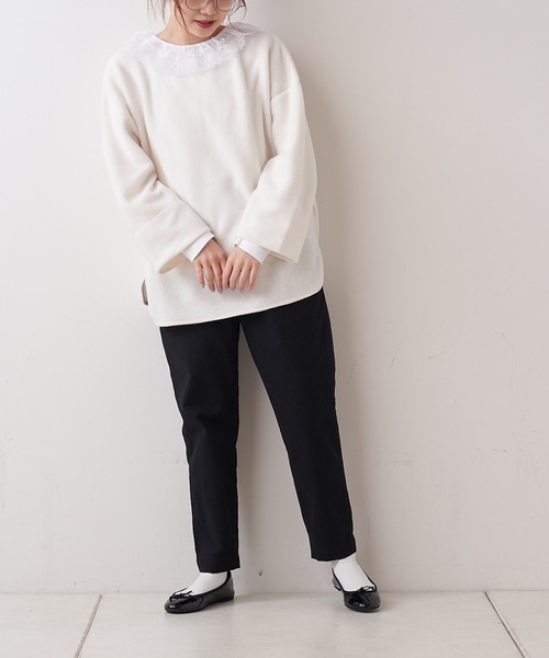 PUAL CE CIN(ピュアルセシン)の「【オーガニックコットン】衿レースプルオーバー(Tシャツ/カットソー・レディース・オフホワイト/スミクロ・FREE)」の7枚目の写真